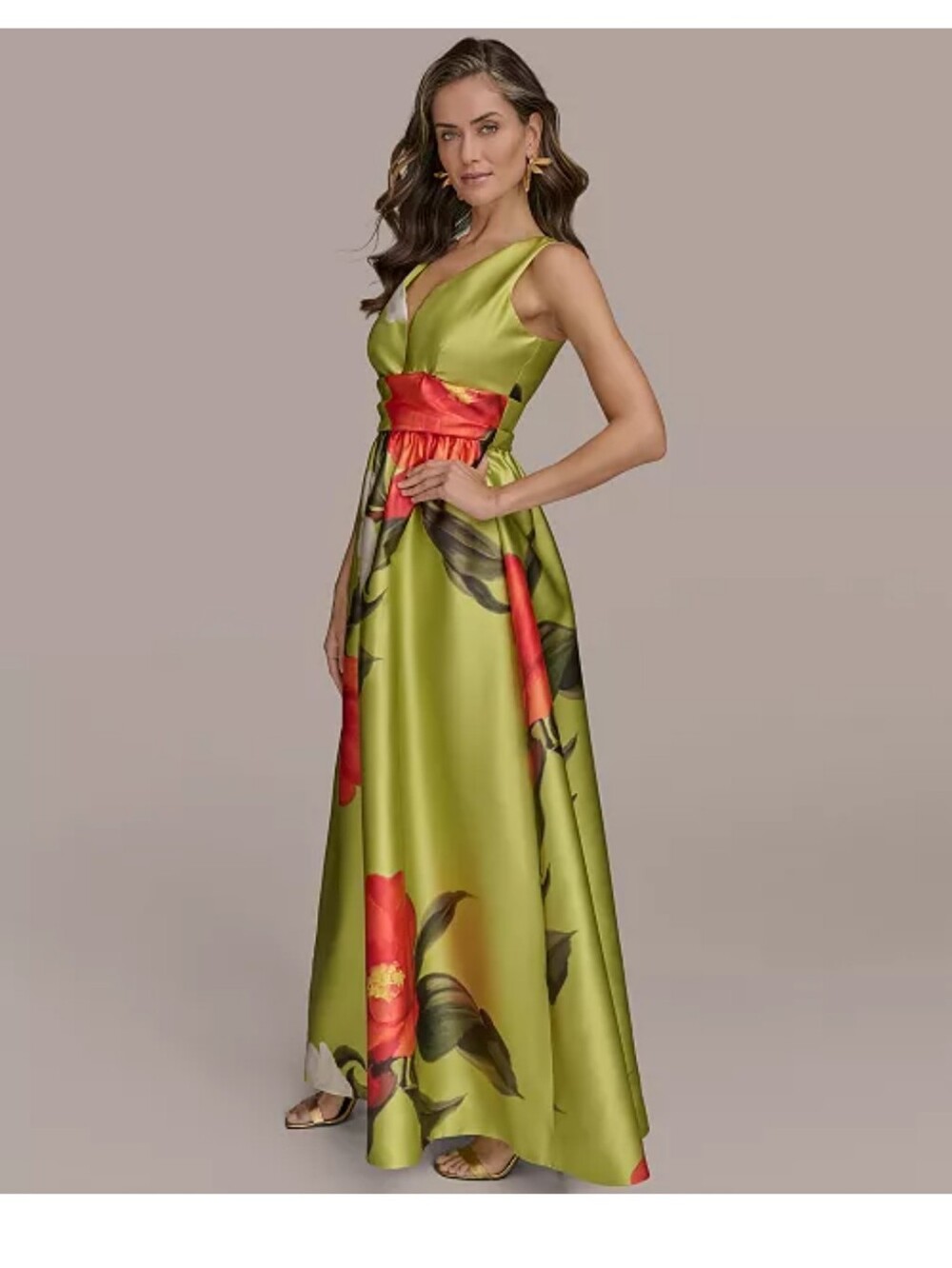 Donna Karan New York Floral Silk Look Ball Gown Dress Size 4 NWT $349 Luxury